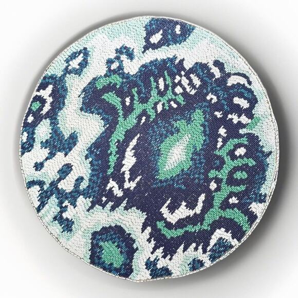 Kim Seybert Placemat Blue Paisley Of 3 Jeweled Glass Beads Sequins Elegant - Picture 1 of 3